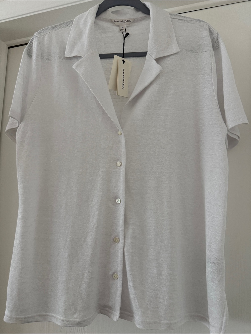 New Linen Banana Republic White Short-Sleeve Button-Down Shirt